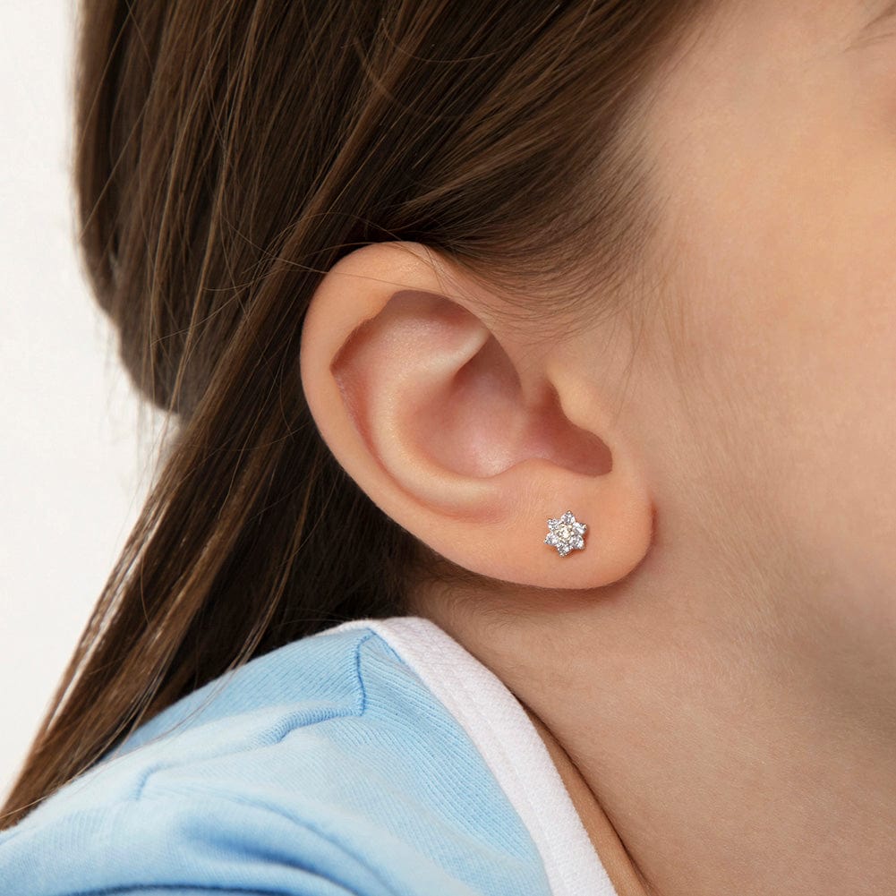 EAR CZ Cluster Flower Earrings - Screw Back