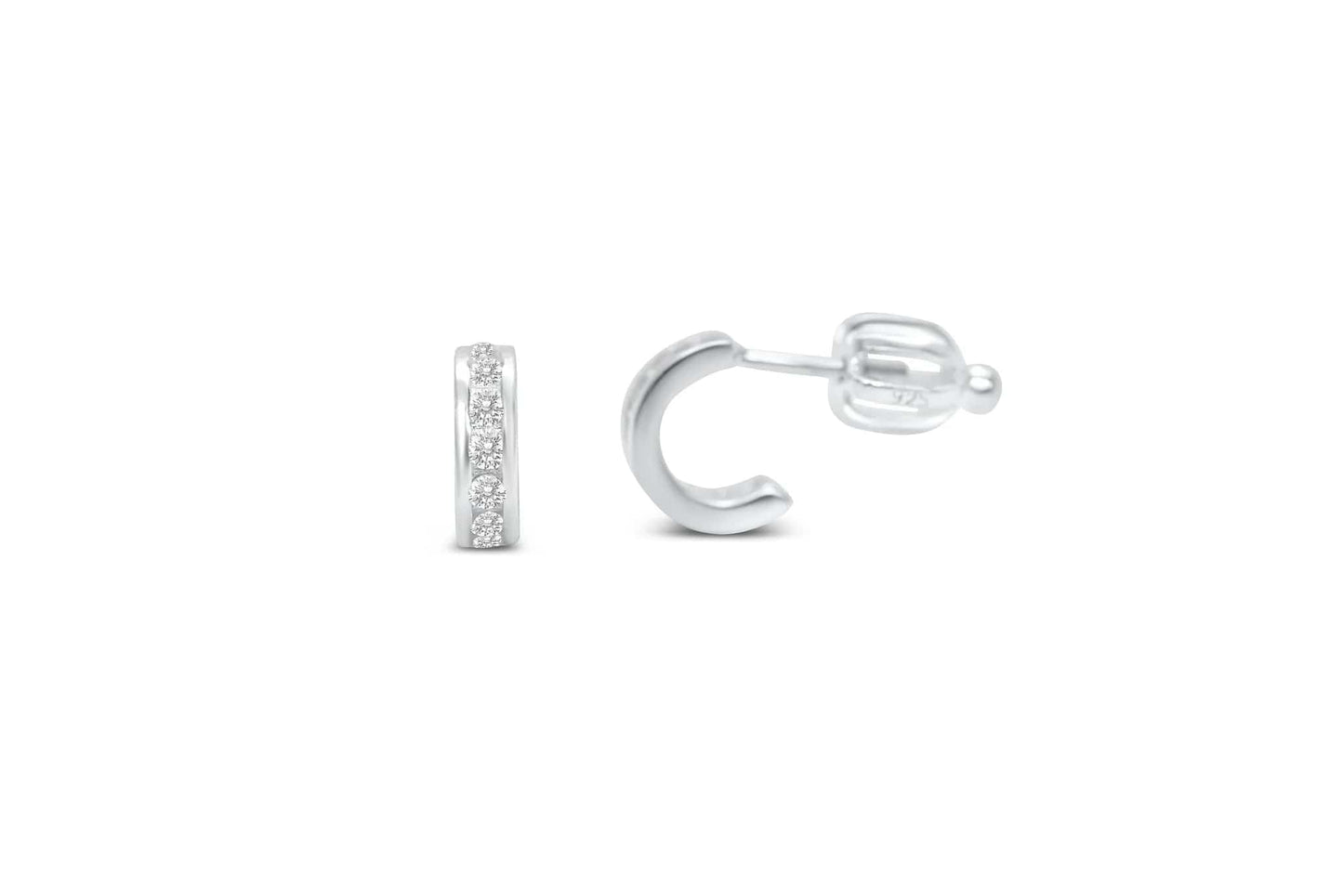 EAR CZ Half Hoop Earrings Silver