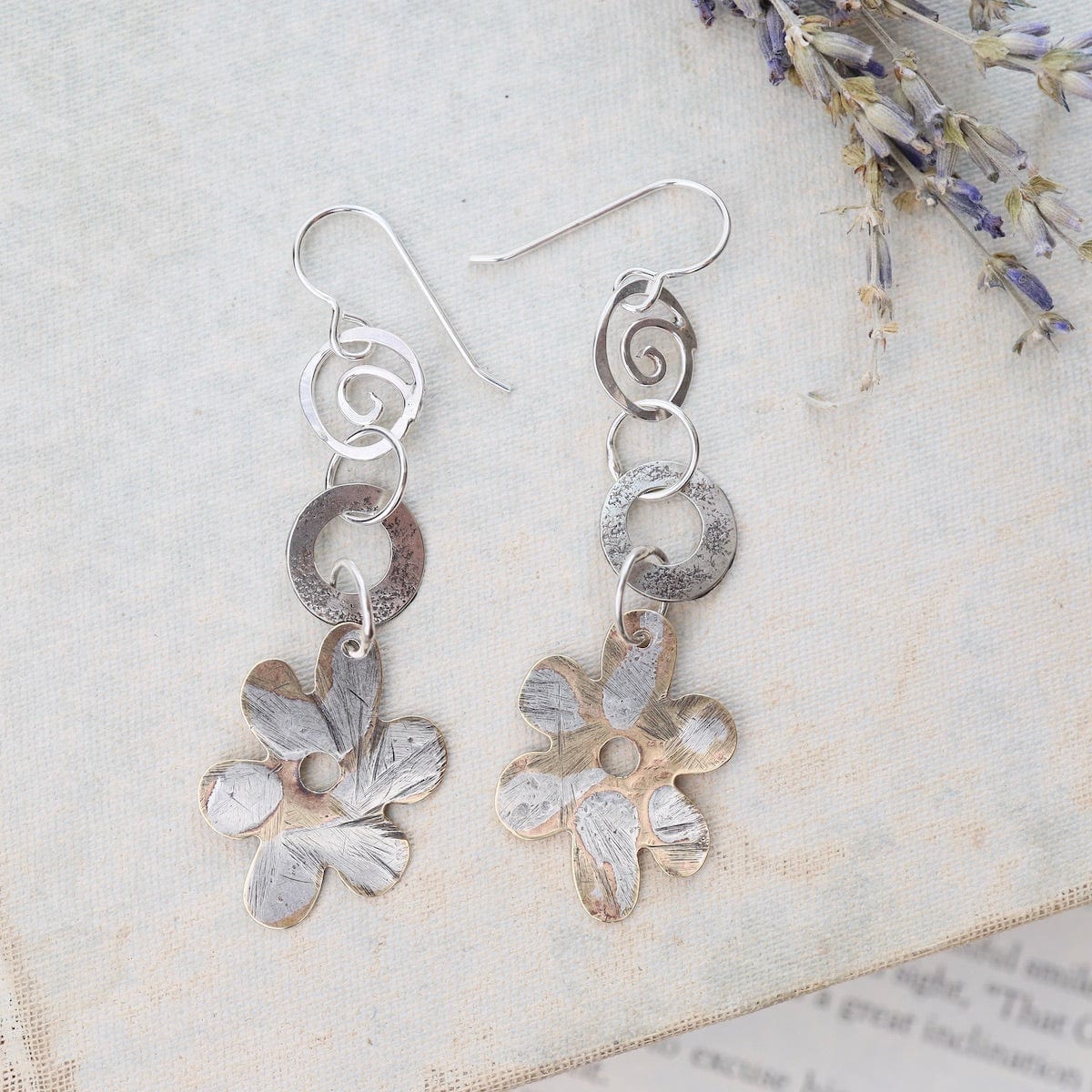 EAR Dangly Brass Flower Earrings