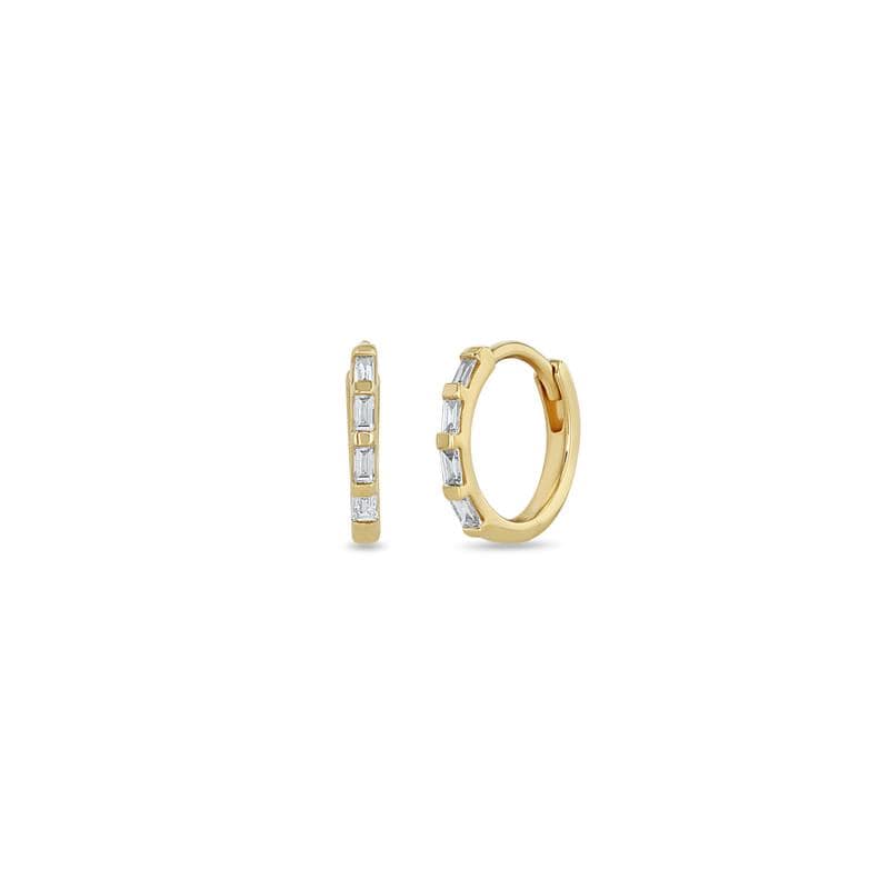 EAR-DIA 14k Baguette Diamond Hinge Huggie Hoops