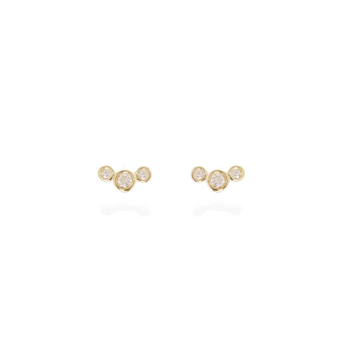 EAR-DIA 14K GOLD CURVED SMALL 3 DIAMOND STUD EARRINGS