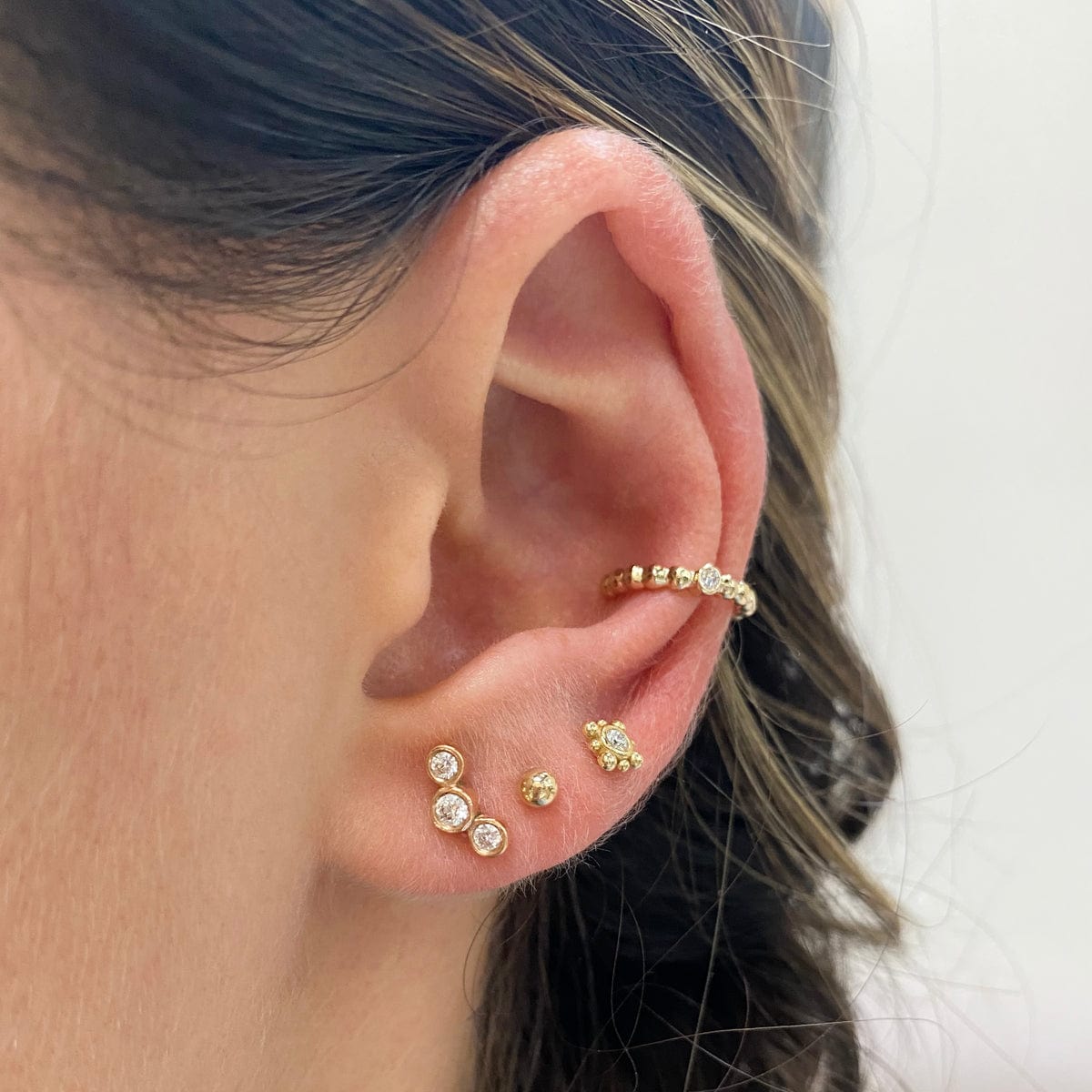 14k Gold Curved Small Diamond Stud Earrings – Dandelion Jewelry