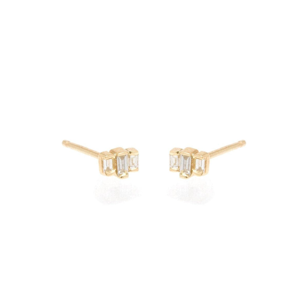 EAR-DIA 14k Gold Tiny 3 Stepped Baguette Studs