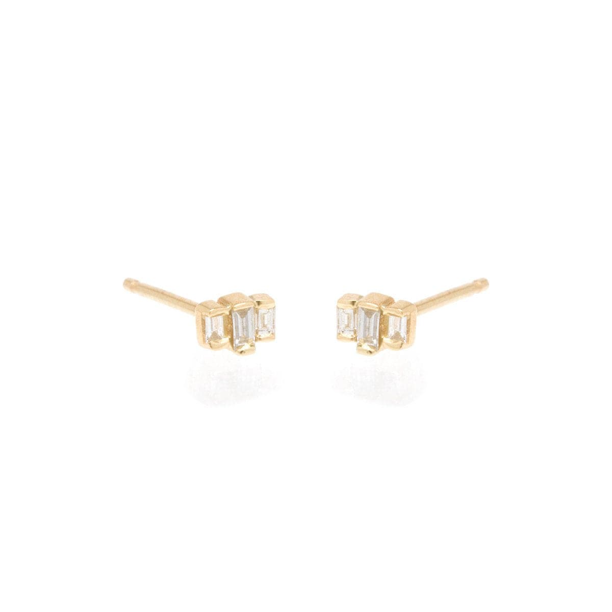 EAR-DIA 14k Gold Tiny 3 Stepped Baguette Studs