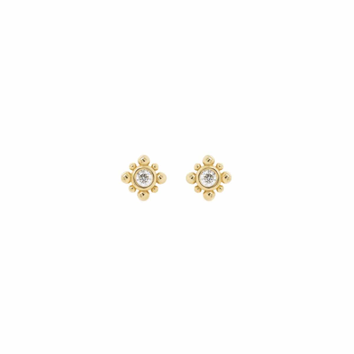 EAR-DIA 14K Gold Tiny Bead Diamond Starburst Stud