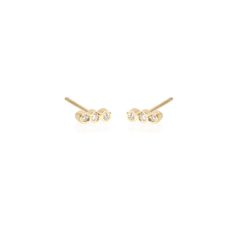 EAR-DIA 14k Tiny Three Bezel Diamond Bar Stud Earrings