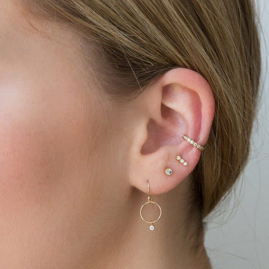 EAR-DIA 14k Tiny Three Bezel Diamond Bar Stud Earrings