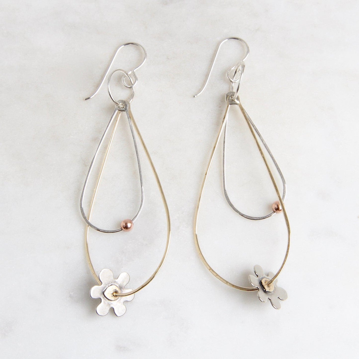 EAR Double Dewdrops of Brass & Sterling Silver Earrings