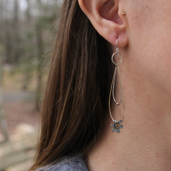 EAR Double Dewdrops of Brass & Sterling Silver Earrings