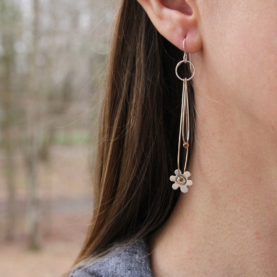 EAR Double Dewdrops of Brass & Sterling Silver Earrings