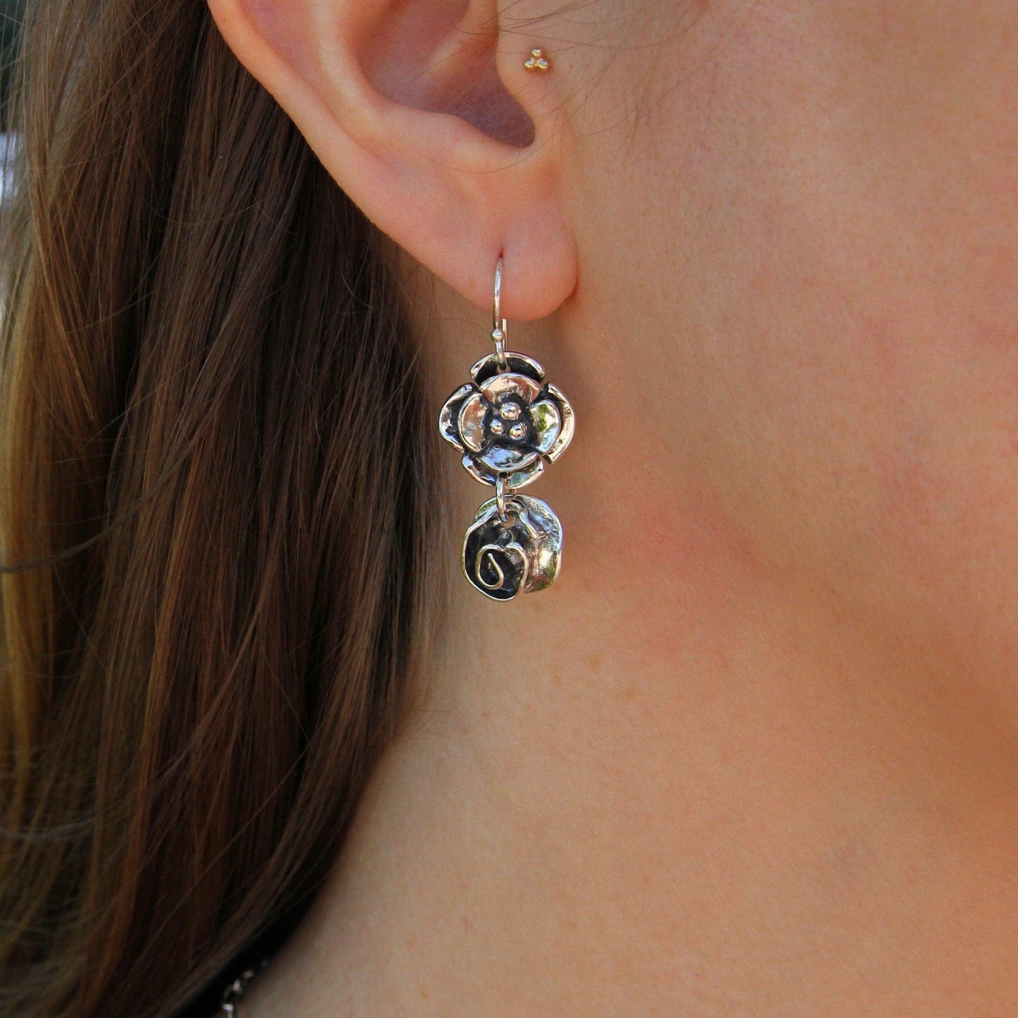 EAR Double Dogwood Earring with Small Rose Drop