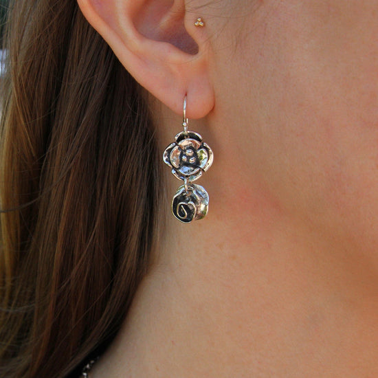 Load image into Gallery viewer, EAR Double Dogwood Earring with Small Rose Drop
