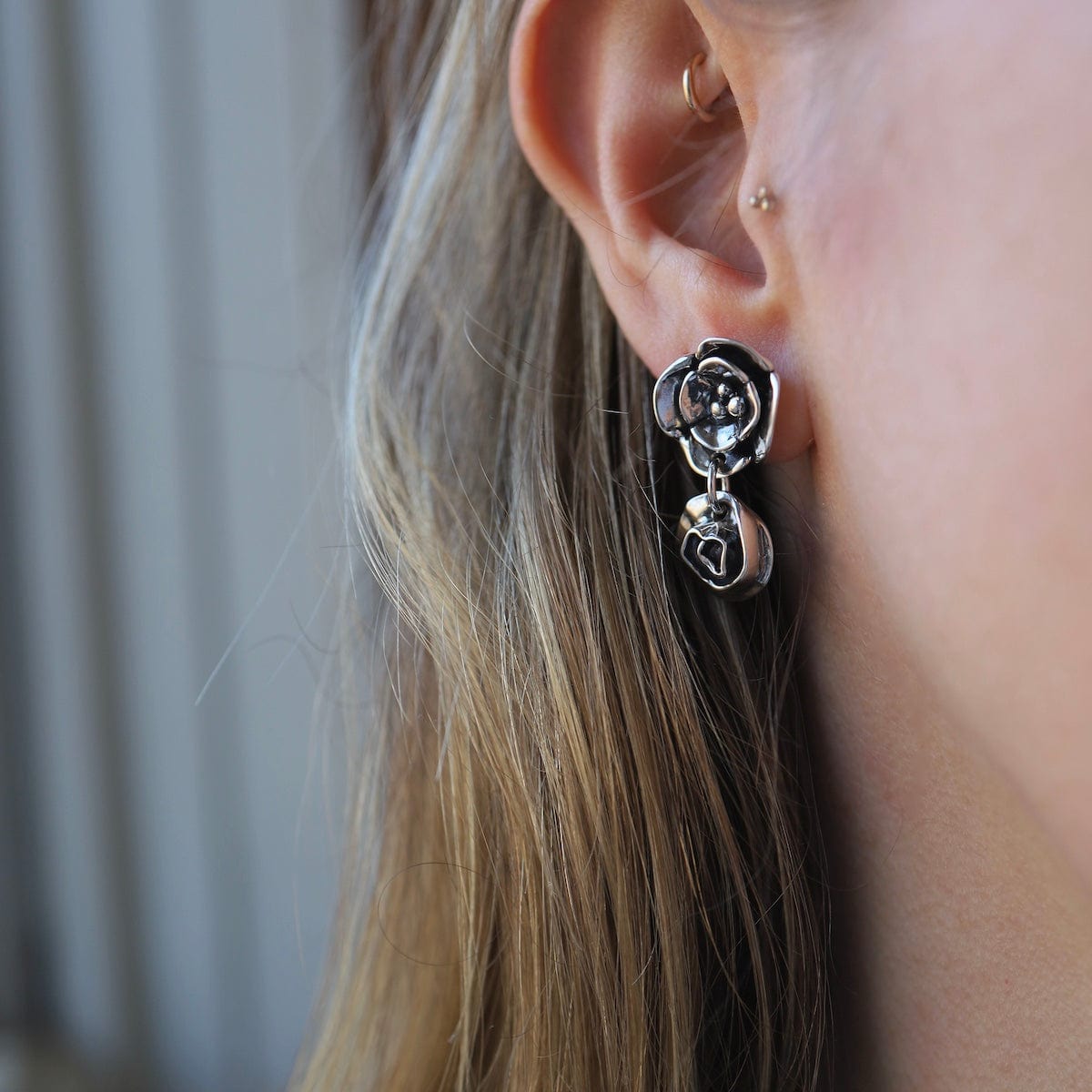 EAR Double Dogwood Post Earrings with Small Rose Drop