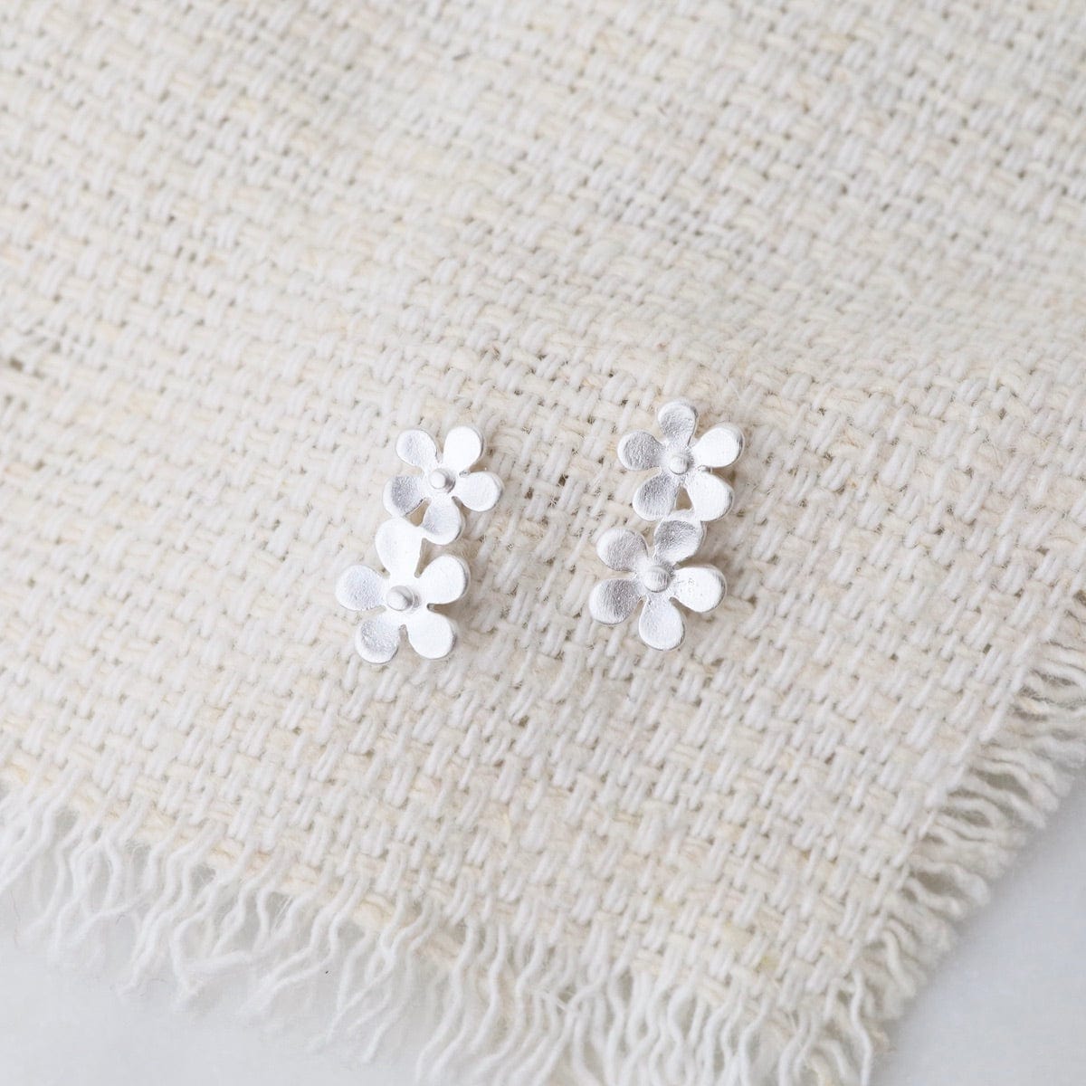 EAR Double Forget-Me-Not Stud Earrings - Brushed Sterling Silver