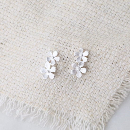 EAR Double Forget-Me-Not Stud Earrings - Brushed Sterling Silver