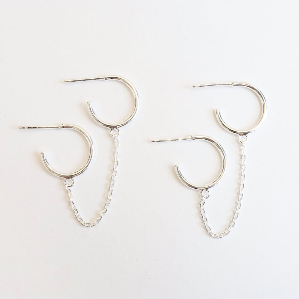 
                      
                        EAR Double Pierce Hoops with Chain - Sterling Silver
                      
                    