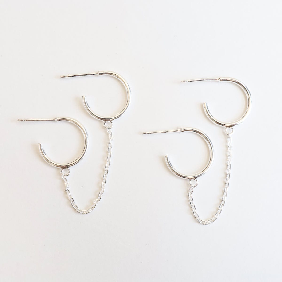 EAR Double Pierce Hoops with Chain - Sterling Silver