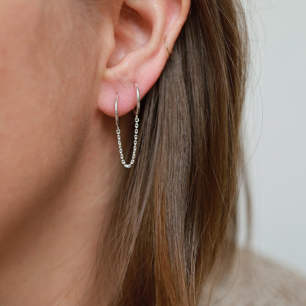 
                      
                        EAR Double Pierce Hoops with Chain - Sterling Silver
                      
                    