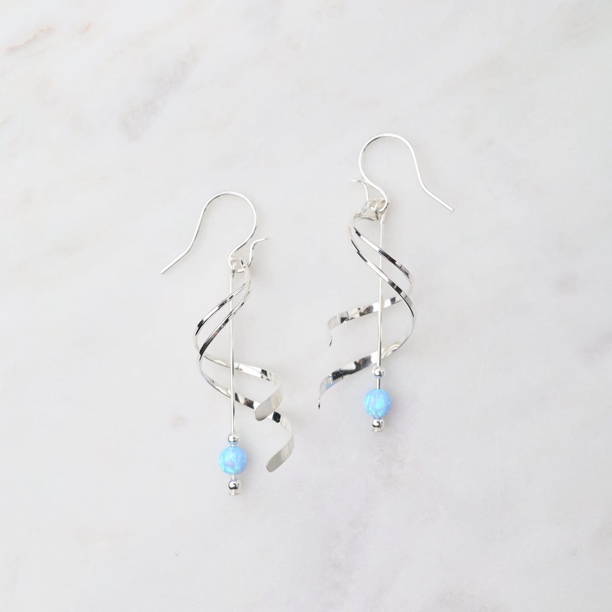 EAR Double Spiral with Hanging Blue Opal Ball Earrings