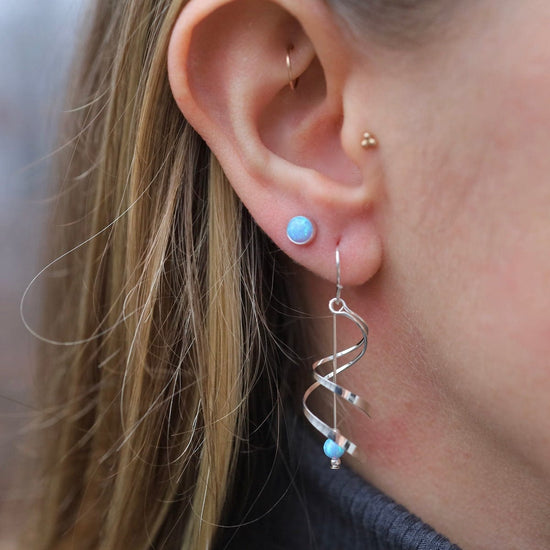 EAR Double Spiral with Hanging Blue Opal Ball Earrings