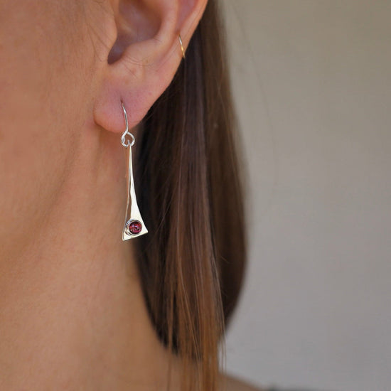 EAR Elongated Triangle Earring with Garnet Cabochon