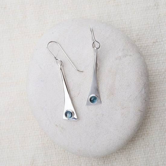 EAR Elongated Triangle Earrings with Blue Topaz Cabochon