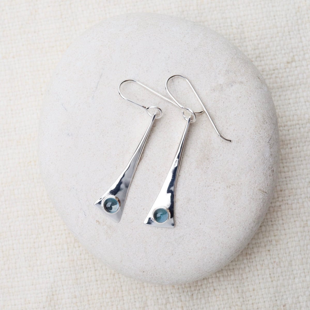 EAR Elongated Triangle Earrings with Blue Topaz Cabochon