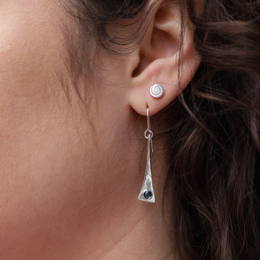 
                      
                        EAR Elongated Triangle Earrings with Blue Topaz Cabochon
                      
                    