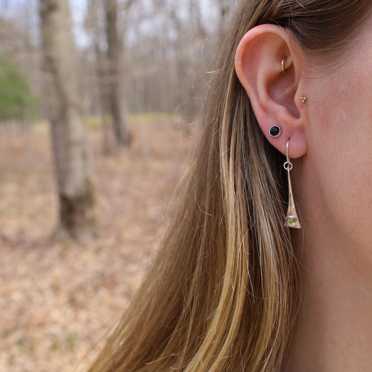 EAR Elongated Triangle Earrings with Peridot Cabochon