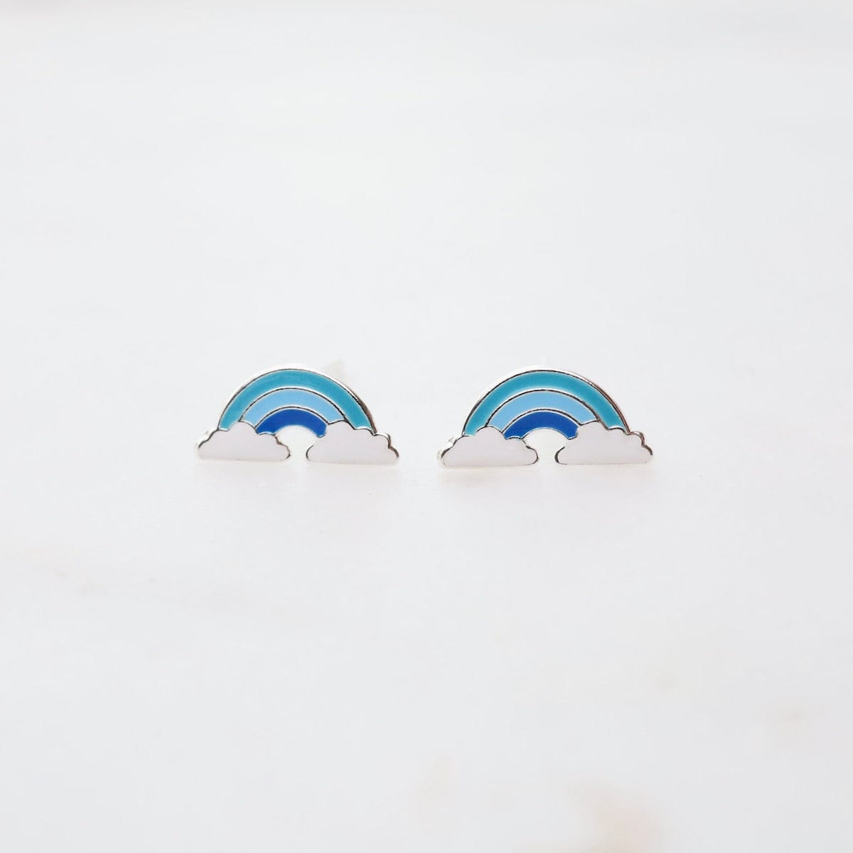 EAR Enamel Rainbow in Clouds Post Earrings - Teal, Light Blue, & Dark Blue