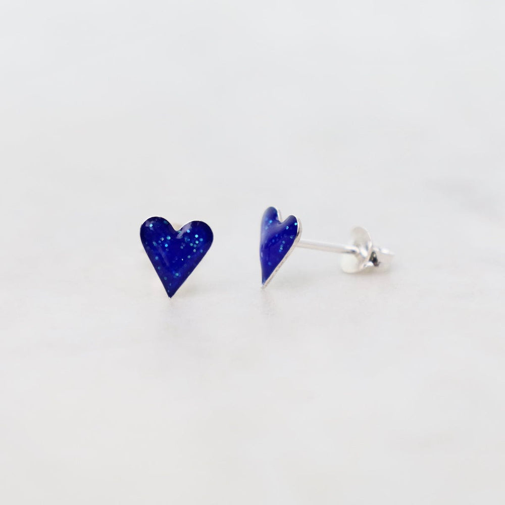 EAR Enamel Sparkle Heart Post Earrings in Dark Blue