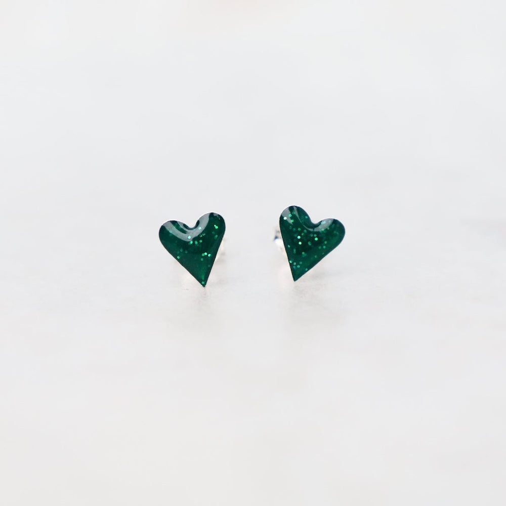 
                      
                        EAR Enamel Sparkle Heart Post Earrings in Dark Green
                      
                    