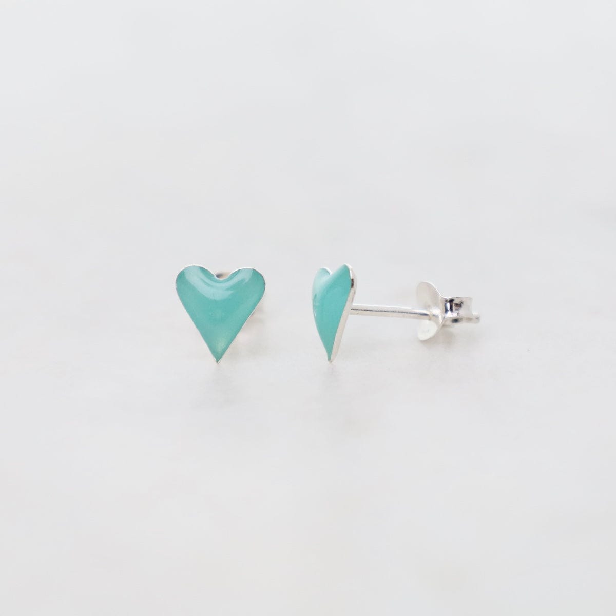 EAR Enamel Sparkle Heart Post Earrings in Light Blue