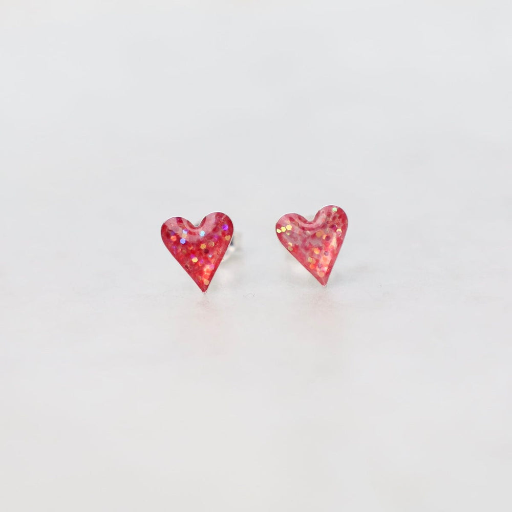 EAR Enamel Sparkle Heart Post Earrings in Red