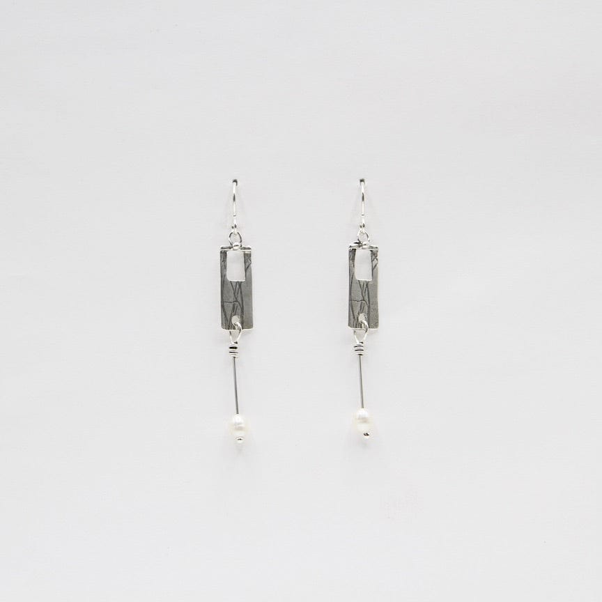 EAR Etched Rectangle with Pearl Drop Earring