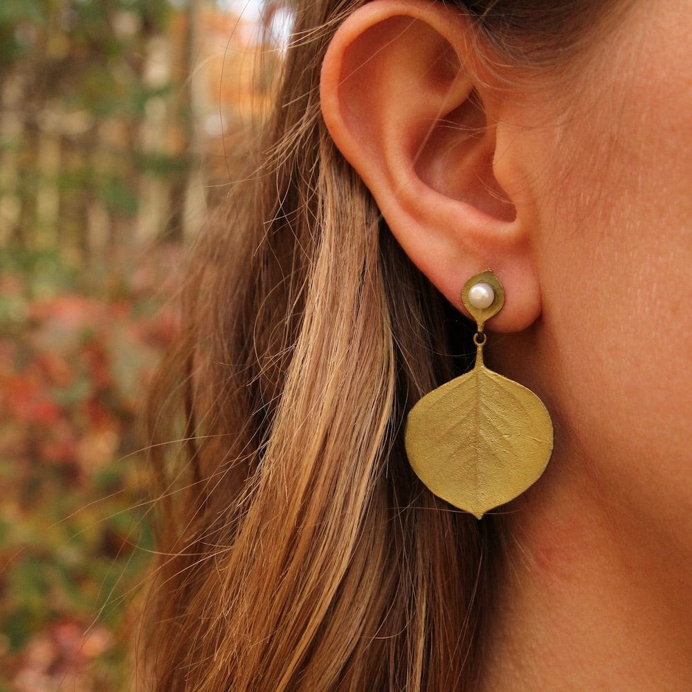 EAR Eucalyptus Round Leaf Drop Post Earrings