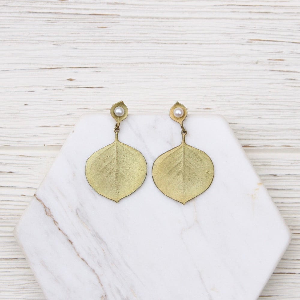 EAR Eucalyptus Round Leaf Drop Post Earrings