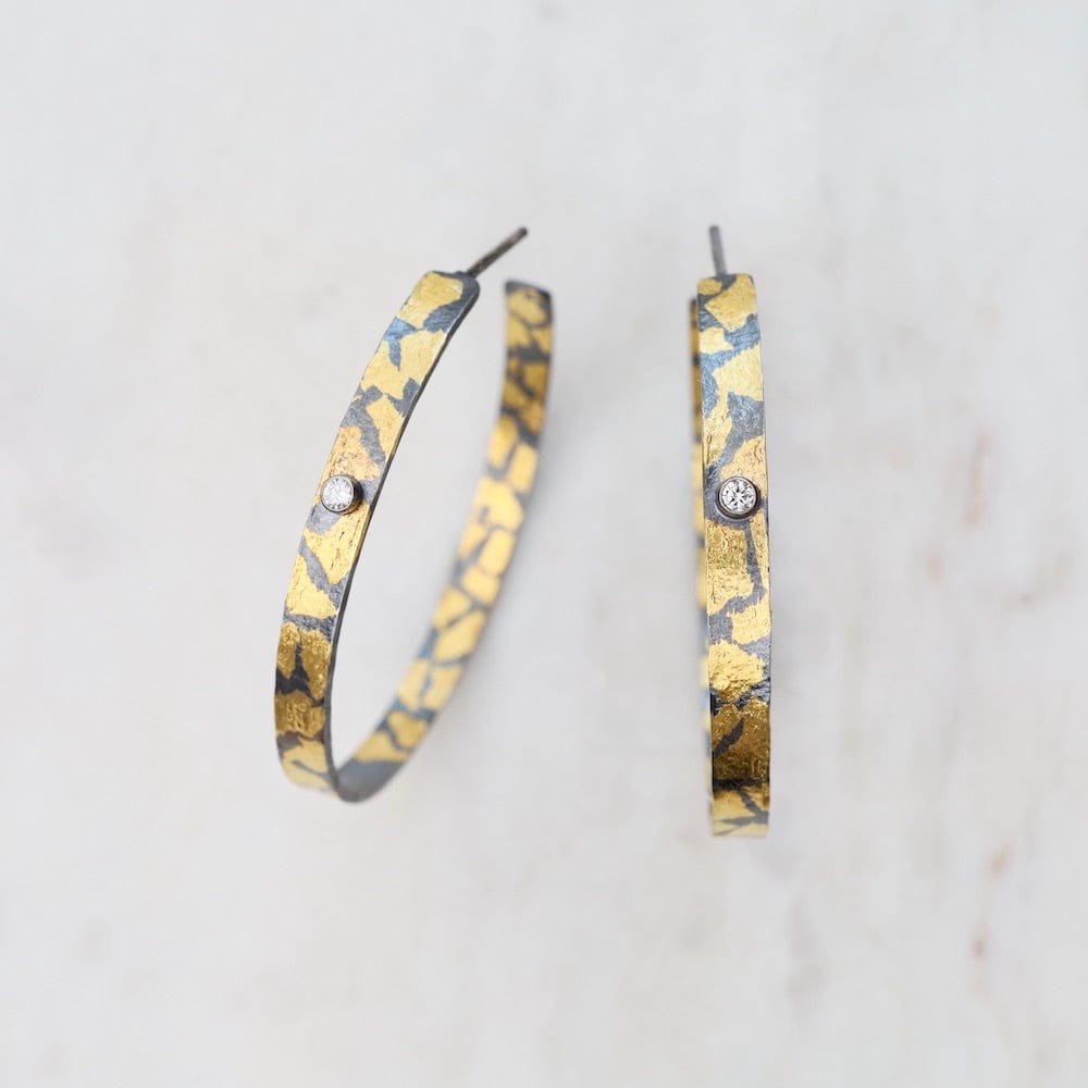 EAR Extra Large Speckled Hoops with Diamonds