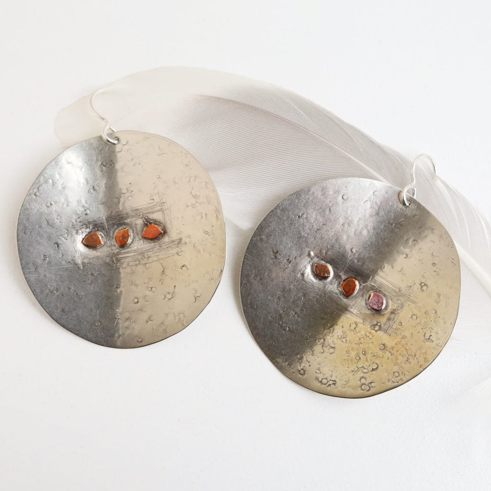 
                  
                    EAR Extra Large Sterling Silver Disk with 3 Copper Dots Earring
                  
                