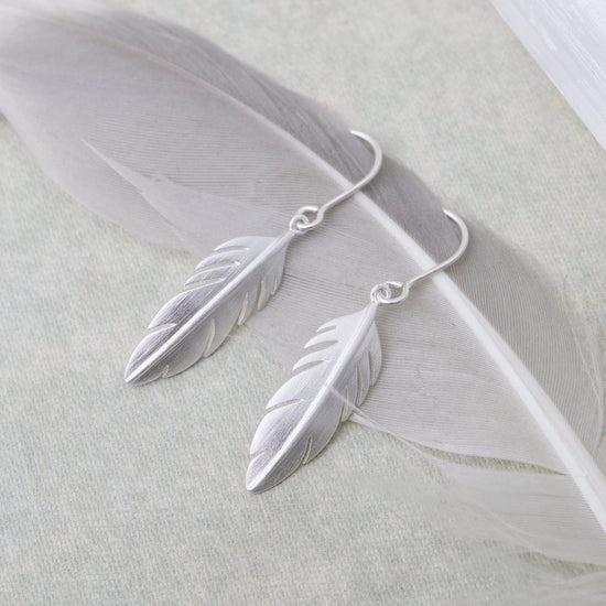 EAR Extra Small Solid Feather Earrings - Brushed Sterling Silver