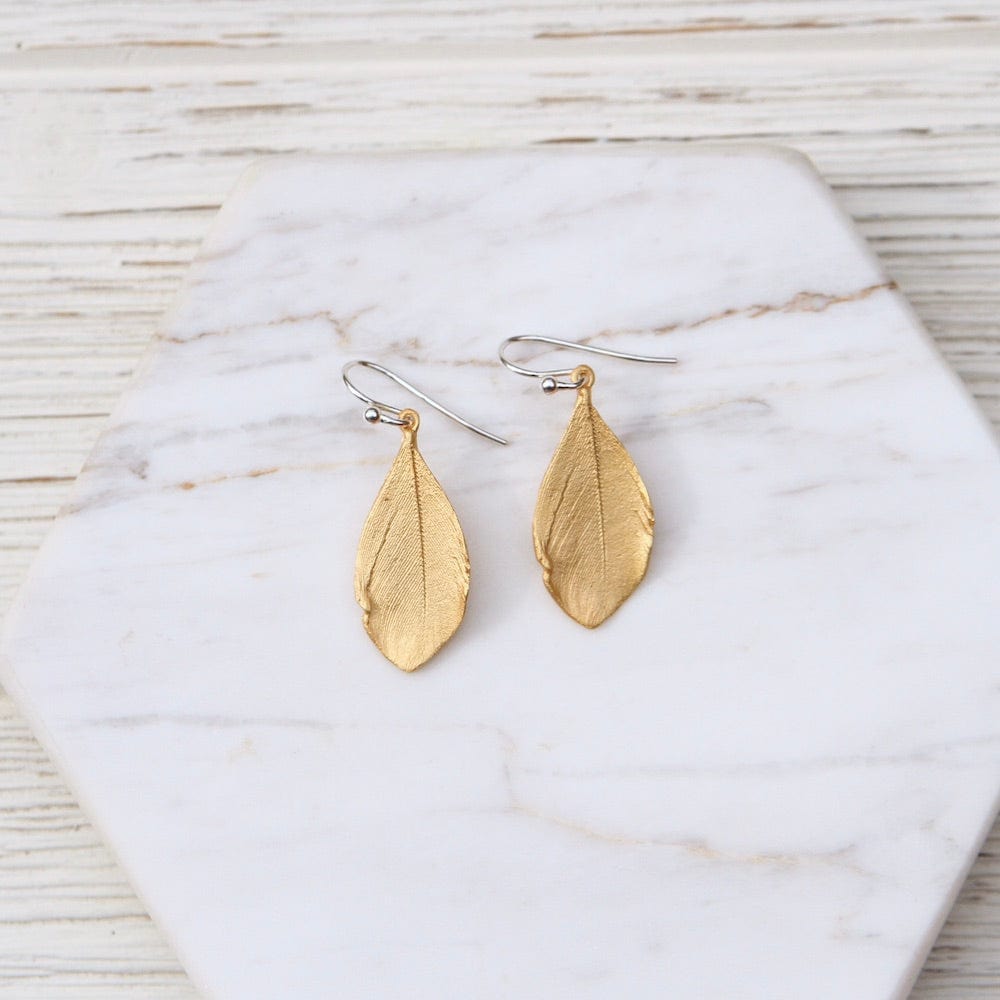 EAR FEATHER GOLD FINISH EARRING