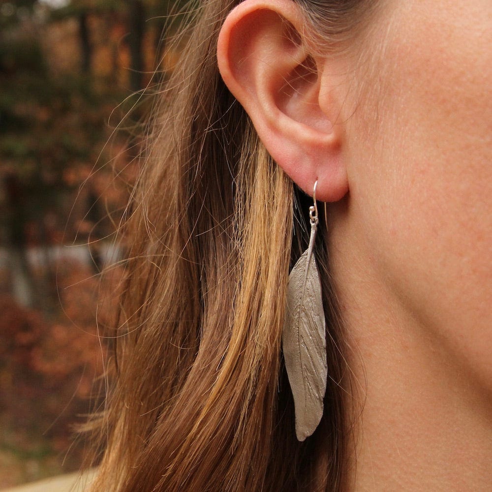 EAR Feather Silver Finish Linear Earrings