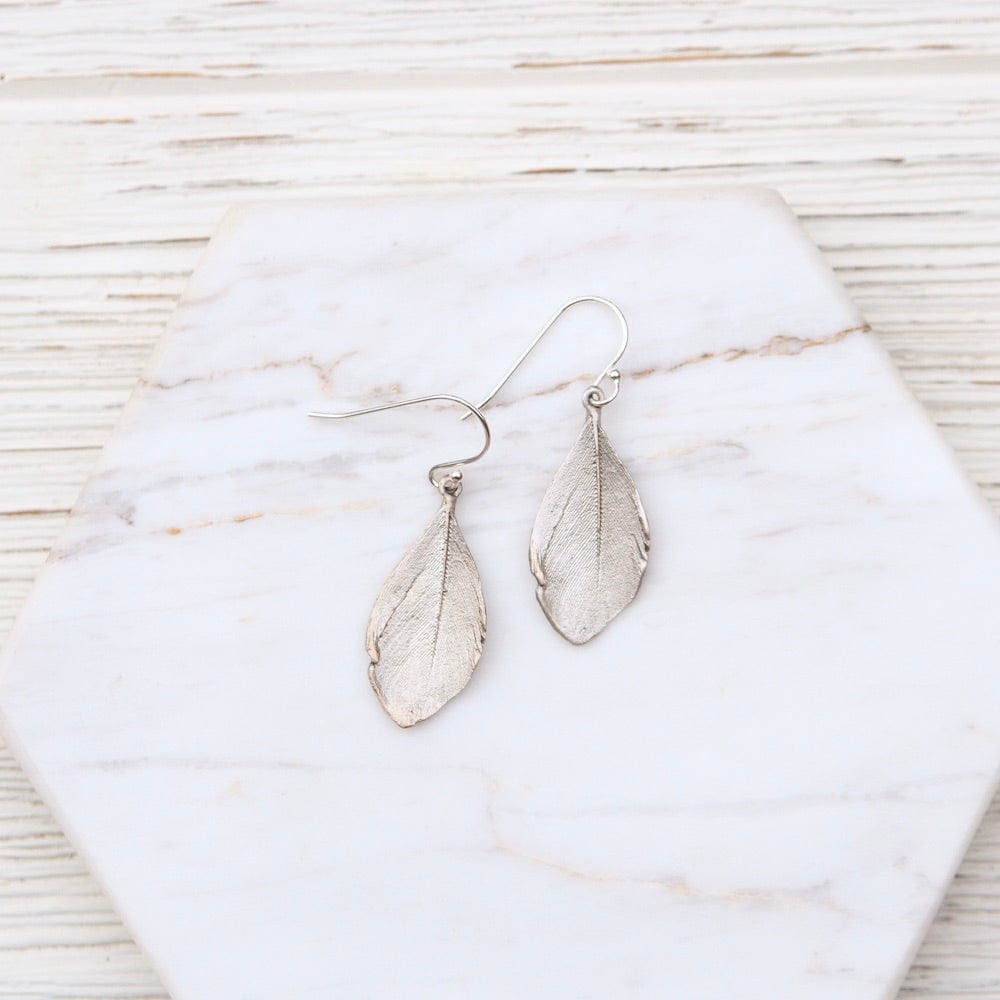 EAR Feather Silver Finish Wire Earrings