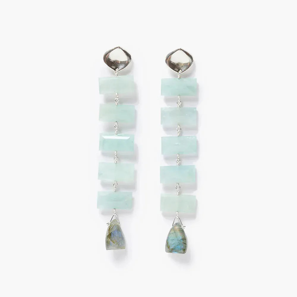 EAR Fishbone Tiered Earrings Aquamarine
