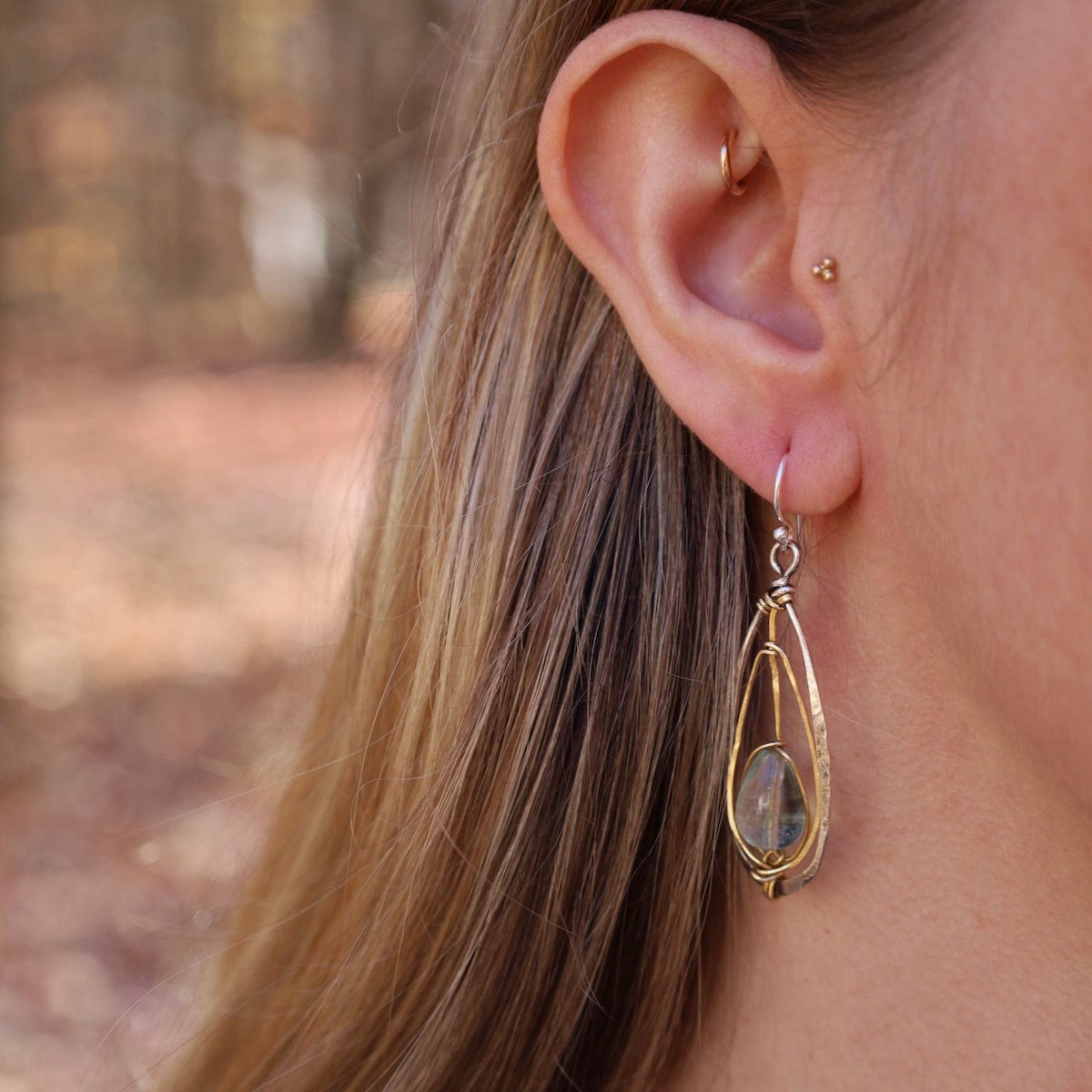 EAR Fluorite, Brass, & Silver Earrings