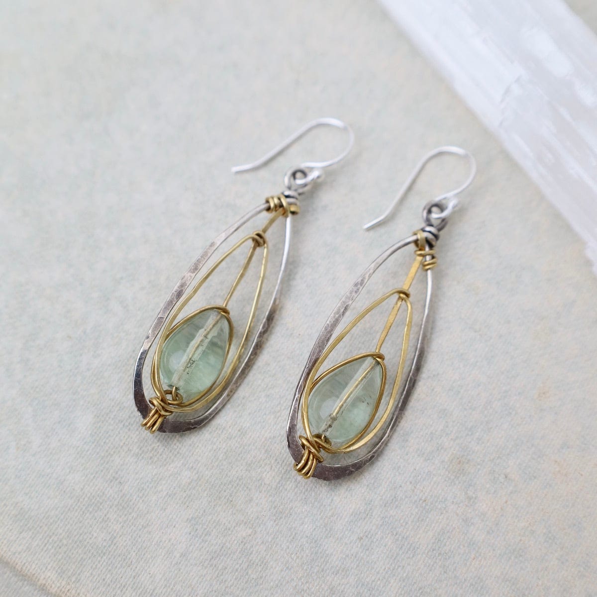 EAR Fluorite, Brass, & Silver Earrings