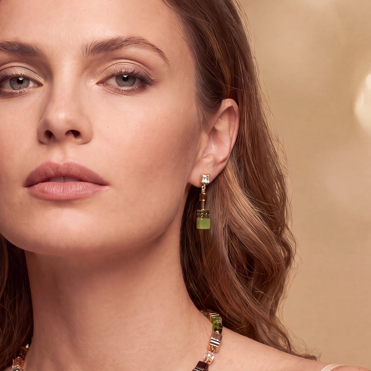 EAR Forest Gold Geo Cube Iconic Wave Stud Earrings
