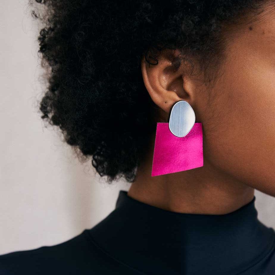 EAR Fuchsia Silver Audrey Pointed Square Earrings
