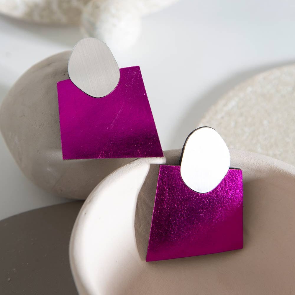 EAR Fuchsia Silver Audrey Pointed Square Earrings