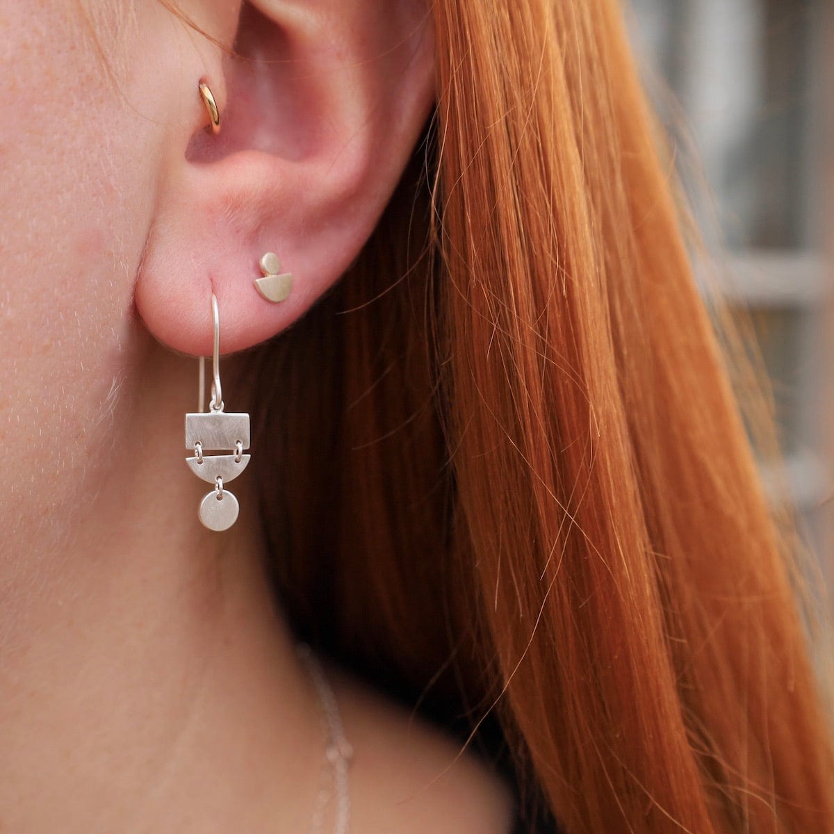 EAR Geo Stack Post Earring - Brushed Sterling Silver